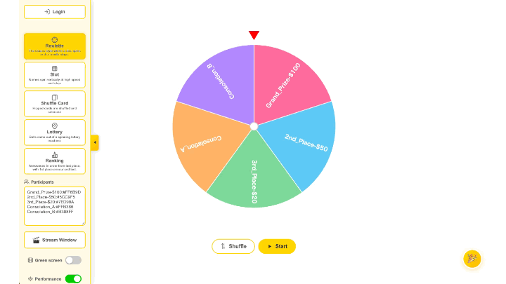 ルーレットのデモ - 回転して当選者を決定