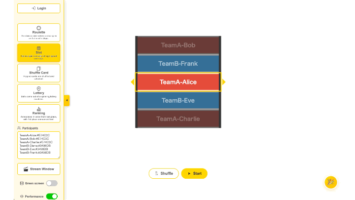 スロットのデモ - 縦回転して当選者を決定